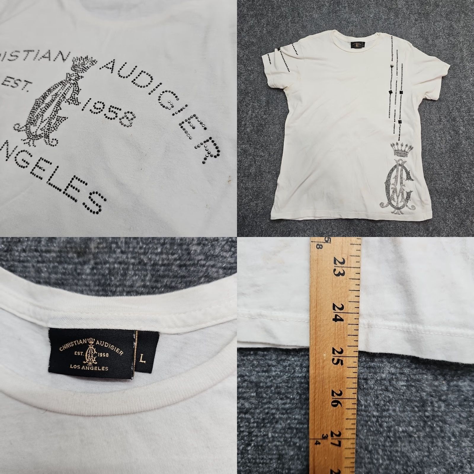 Vintage Christian Audigier Designer Tee Adult Large White Studded Graphic Shirt Men Size US L / EU 52-54 / 3 - 9 Thumbnail