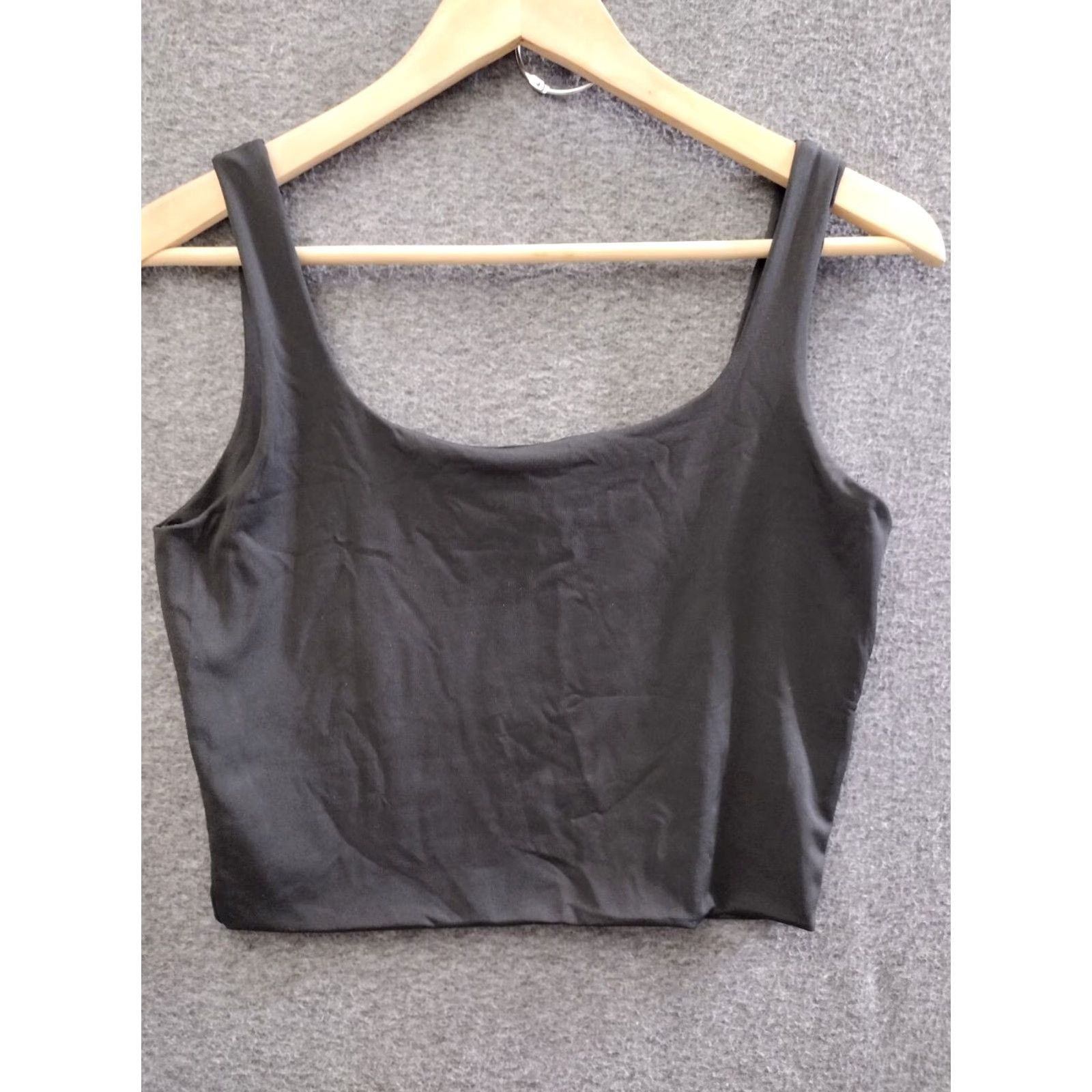 Vintage Cropped Tank Top Black Women's L Tank Cropped Sleeveless Strappy Strap Round Neck Casual All Seasons Breathable Stretch Polyester Spandex Size L / US 10 / IT 46 - 2 Thumbnail