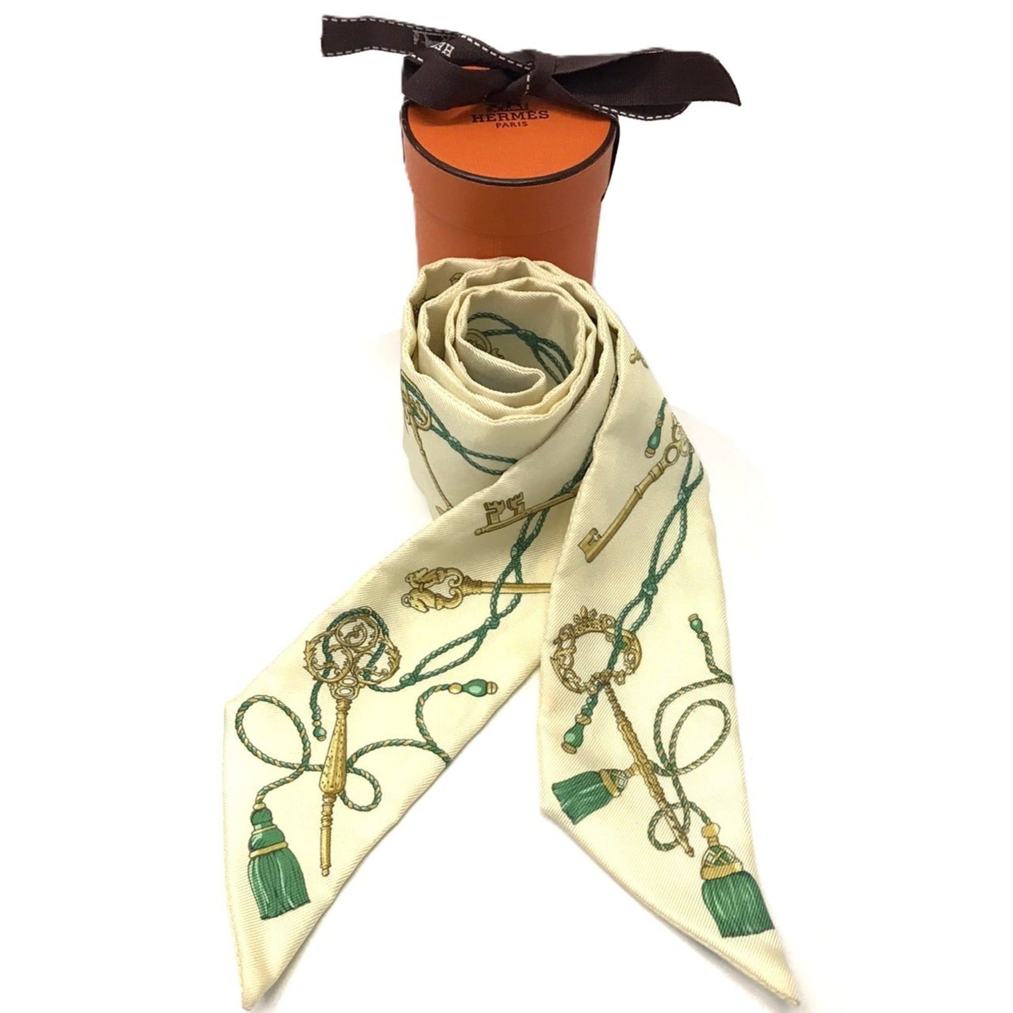 Hermes Hermes Twilly Silk Scarf, Les Cles a Pois, Yellow Size ONE SIZE - 1 Thumbnail