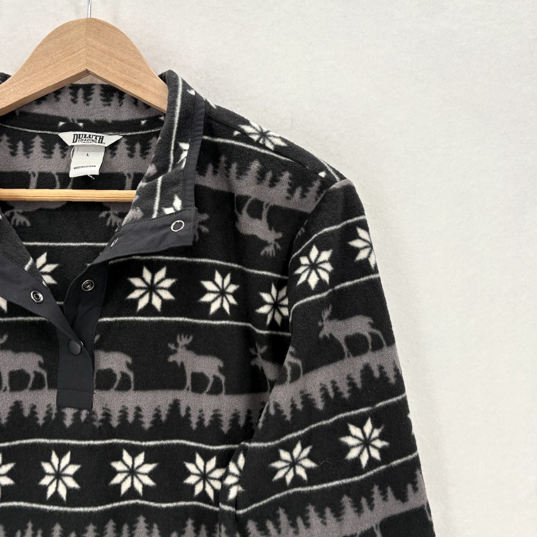 Vintage Duluth Doubleback Printed Fleece Pullover Womens Large Black Fair Isle Cozy Soft Size L / US 10 / IT 46 - 2 Thumbnail