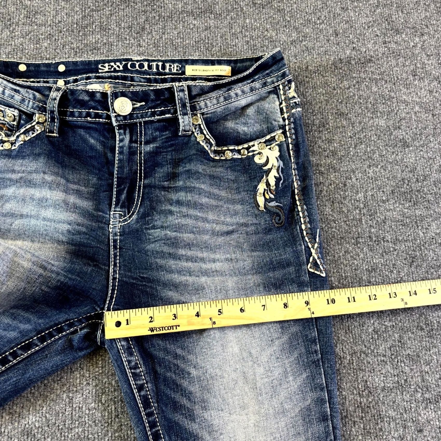 Denime Sexy Couture Jeans Women Bootcut Blue 13 Denim Rhinestone Pockets Western 5-Pocket Regular Cotton Slim Fit Mens Womens Boys Girls Size 34" / US 12 / IT 48 - 5 Thumbnail
