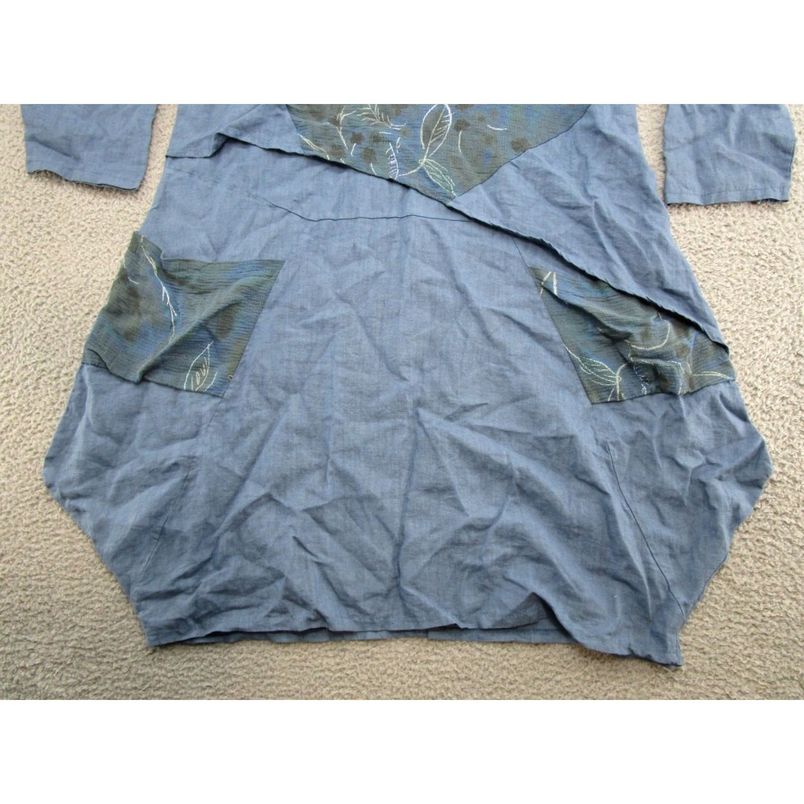 Vintage Obsession Floral Linen Tunic Dress Blue READ Womens One Size Long Shirt Dress Italy Made Size ONE SIZE - 2 Thumbnail