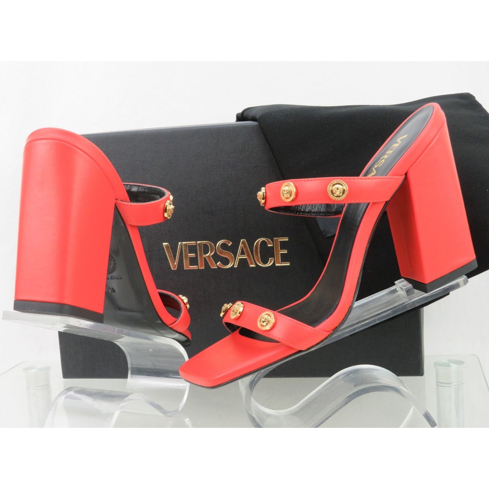 Versace VERSACE ORANGE LEATHER MEDUSA LOGO STUDS SANDALS PUMPS 37.5 Size US 7.5 / IT 37.5 - 3 Thumbnail