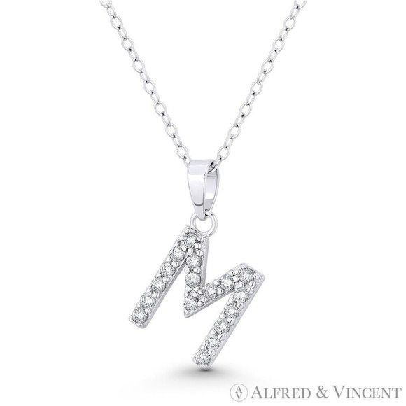 Other Initial "M" CZ Crystal Pendant w/ Cable Chain Necklace Size ONE SIZE - 1 Preview