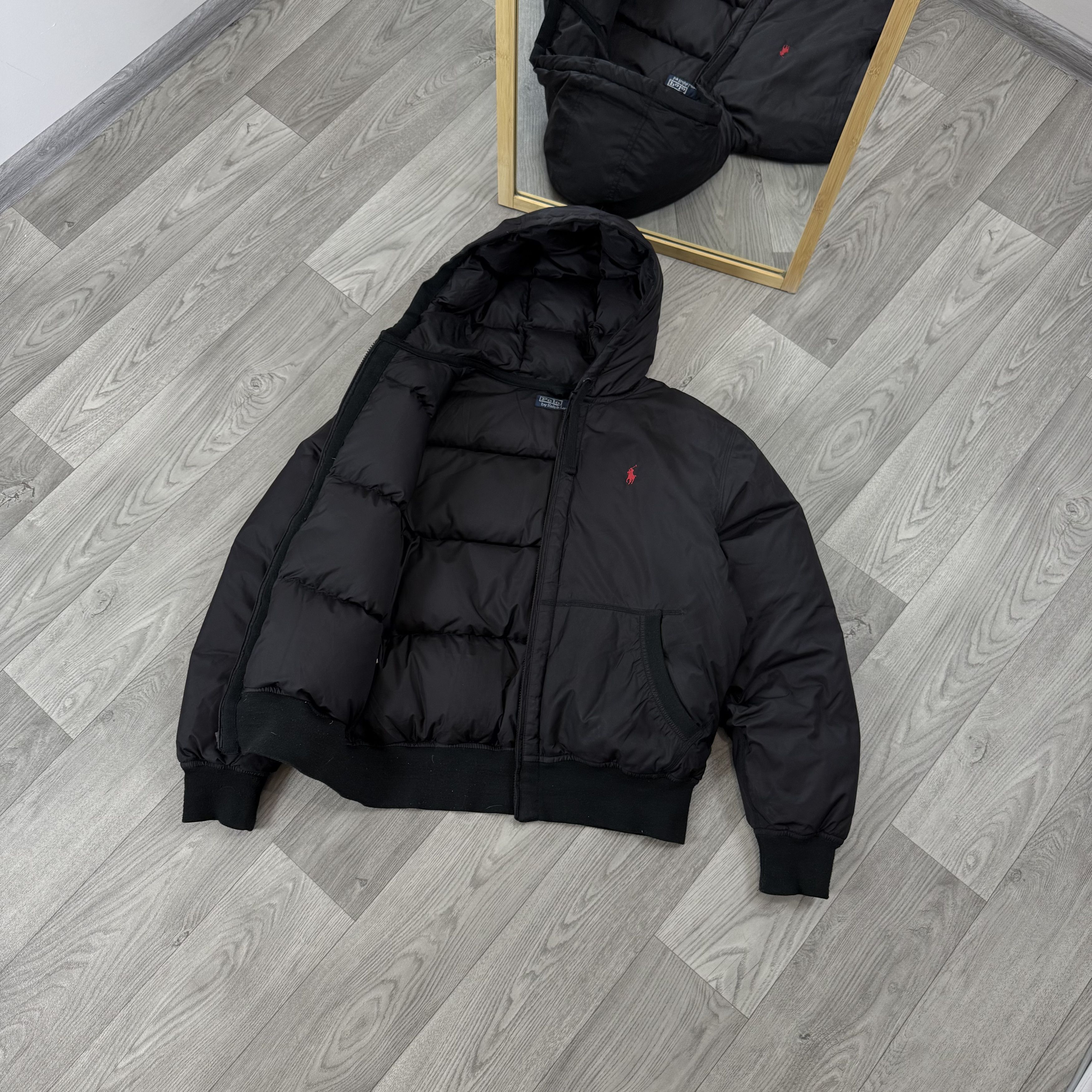 Vintage Polo Ralph Lauren 90s Black Bomber Puffer Jacket L