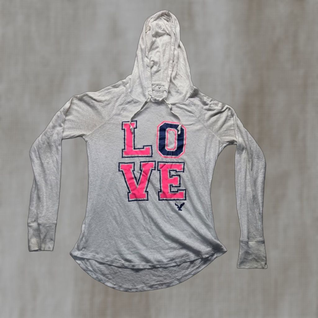 American Eagle Outfitters American Eagle Love White Hooded Tee T-Shirt Long Sleeve Adult Women's M Medium Size M / US 6-8 / IT 42-44 - 1 Thumbnail