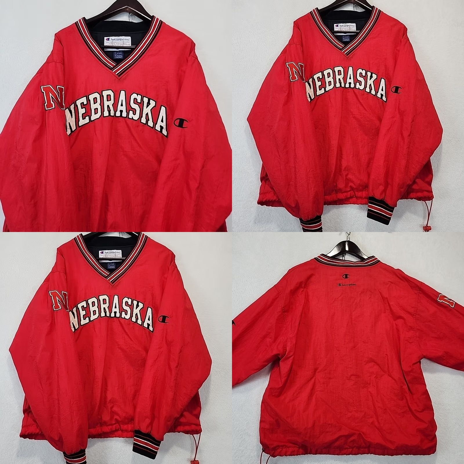 Champion VINTAGE Champion Nebraska Huskers V Neck Pullover Windbreaker Jacket Mens L Red Nylon Polyester Lining Logo 90s Sports NCAA Size US L / EU 52-54 / 3 - 9 Thumbnail