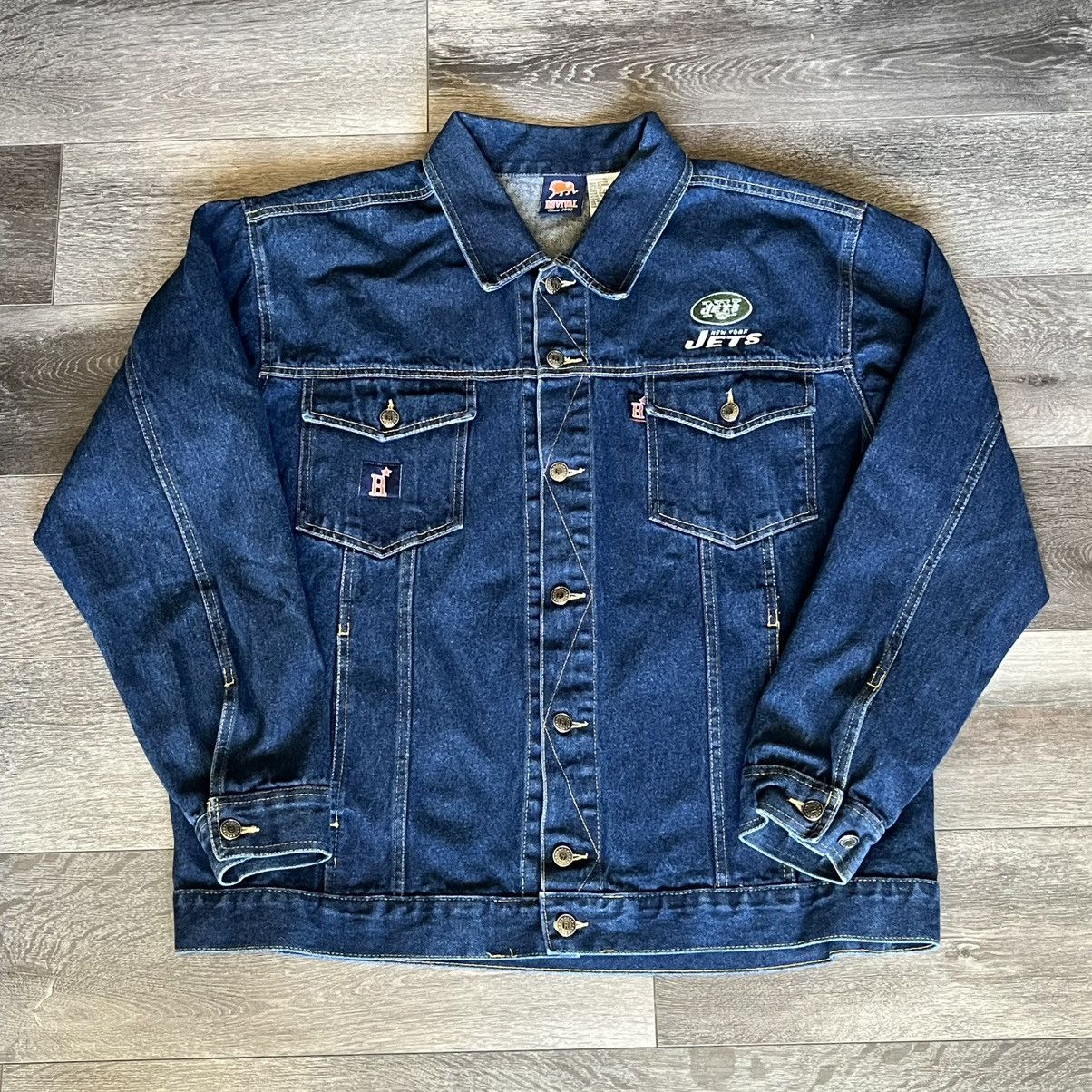 NFL Vintage 1990s NFL Revival New York Jets Denim Trucker Jacket Size US XL / EU 56 / 4 - 1 Thumbnail