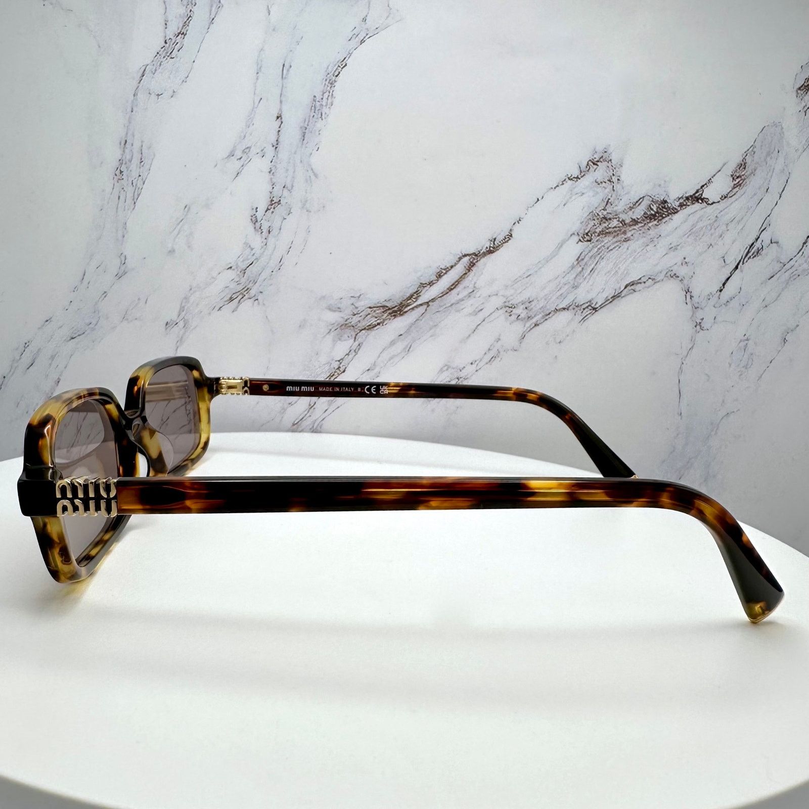 Miu Miu New MIU MIU Sunglasses Brown Tortoise Rectangular Gold Logo Size ONE SIZE - 5 Thumbnail