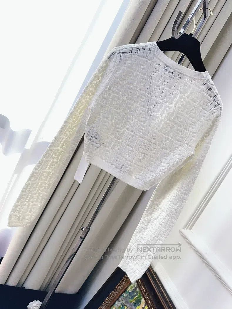 Fendi Fendi White FF Printed Cut-Out Short Open Cardigan Jacket Size XS / US 0-2 / IT 36-38 - 2 Thumbnail