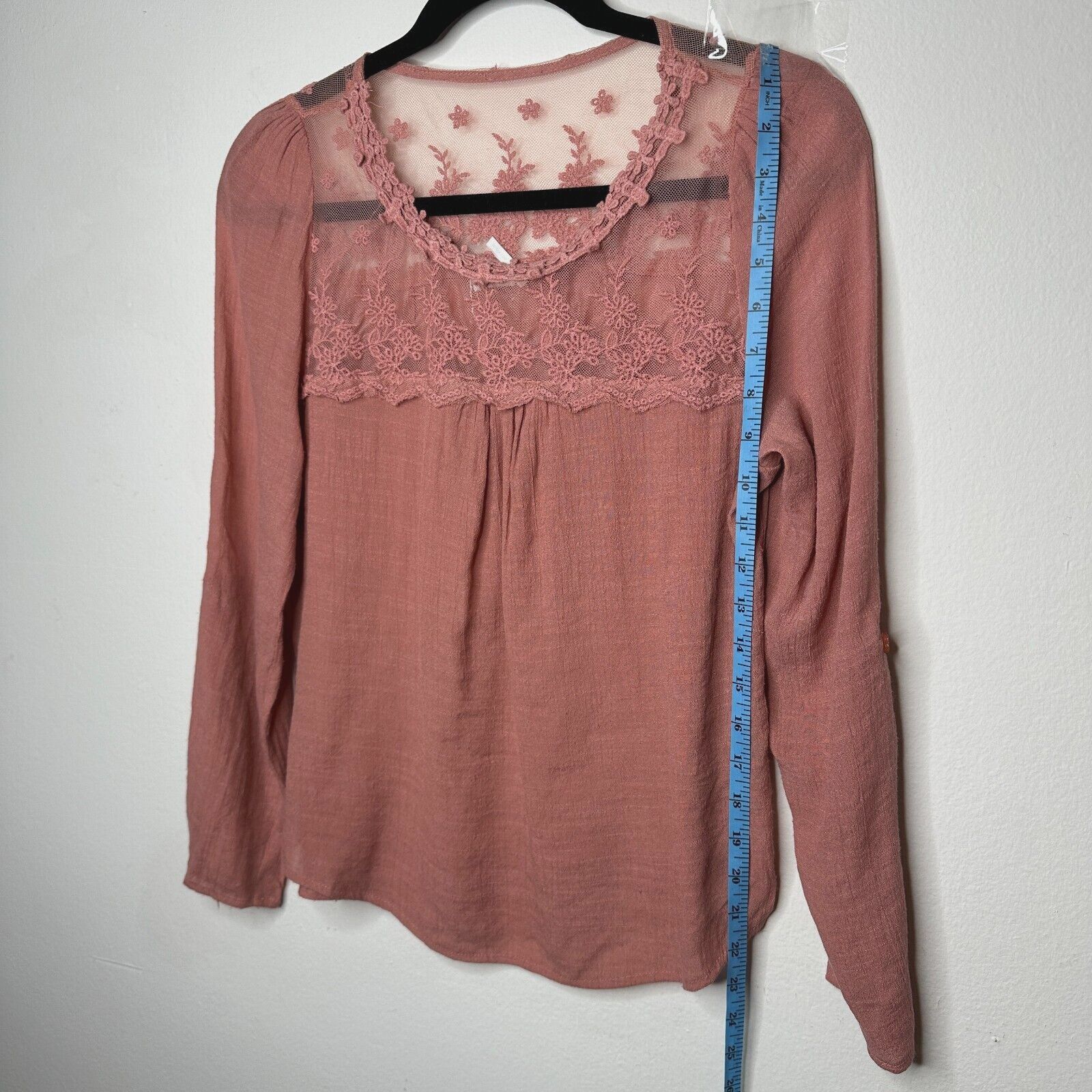 Other Blu Pepper Pink Apricot Floral Lace Blouse Roll Tab Sleeve S Size S / US 4 / IT 40 - 7 Thumbnail