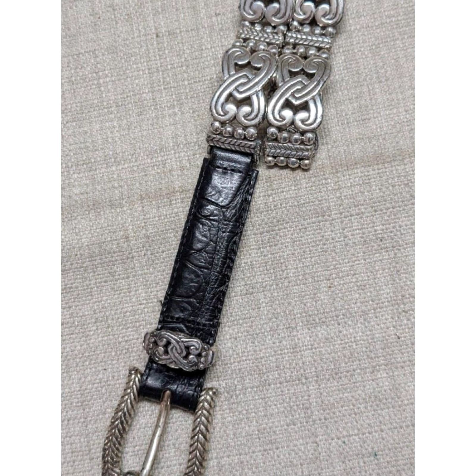 Brighton VINTAGE Brighton belt Women 27-28 black Alligator print 7/8" leather metal chain concho belts Size ONE SIZE - 2 Thumbnail