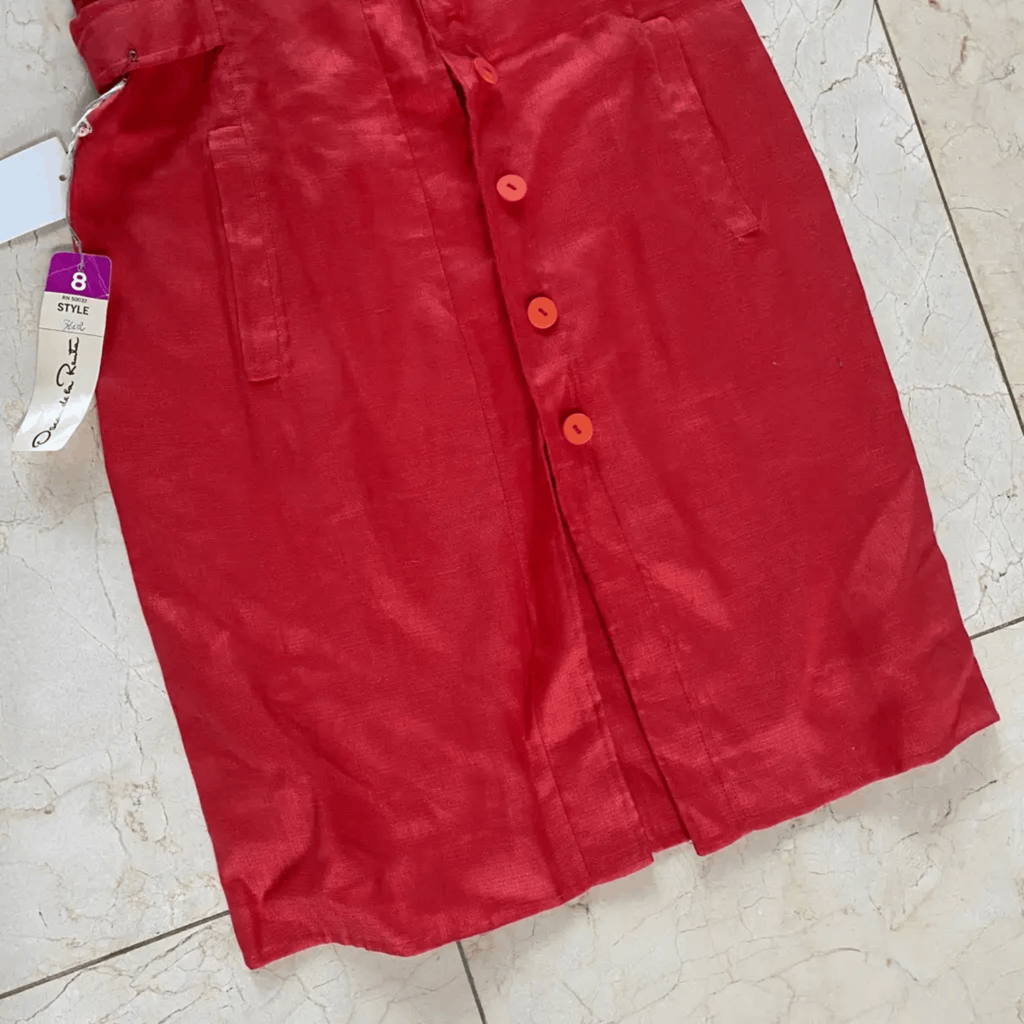 Oscar De La Renta Oscar De La Renta Red Linen Dress – Made in Italy – Size 8 Size M / US 6-8 / IT 42-44 - 3 Thumbnail