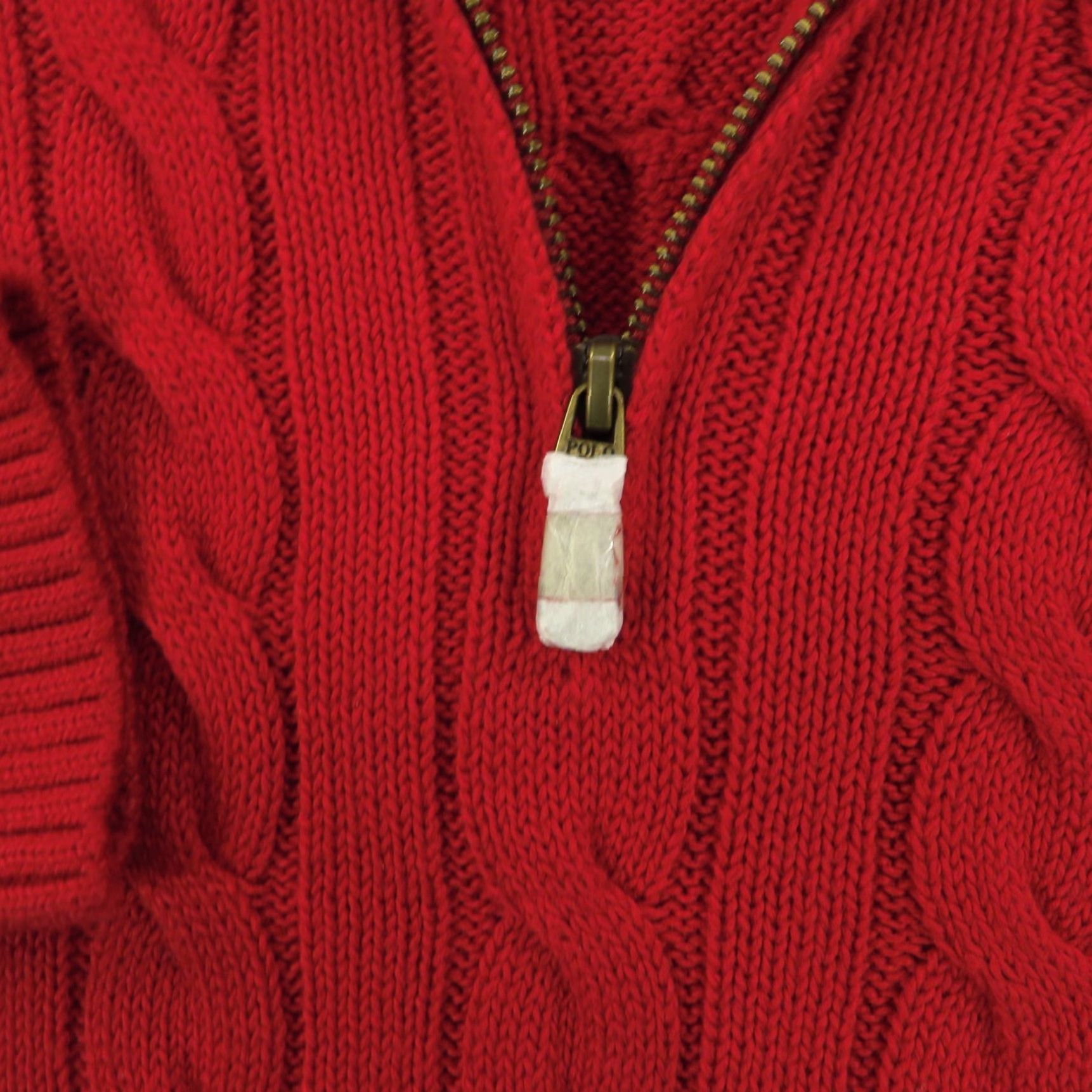 Polo Ralph Lauren Sweater Mens Large Red 1/4 Zip Pullover Cableknit Navy Pony