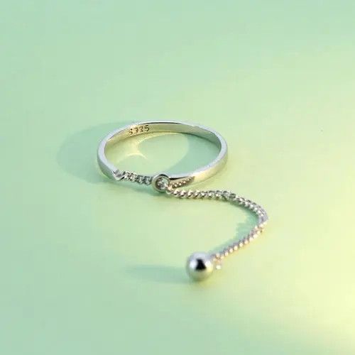 Vintage Authentic 925 Sterling Silver Sweet Beads Chain Open Ring Size ONE SIZE - 1 Thumbnail
