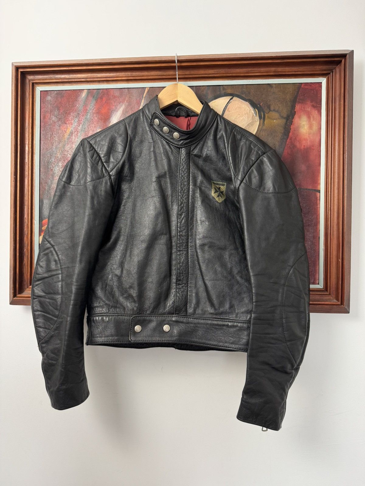 Vintage Vintage 90s Cropped Boxy Leather Racing Jacket Avant Garde Size US S / EU 44-46 / 1 - 1 Thumbnail