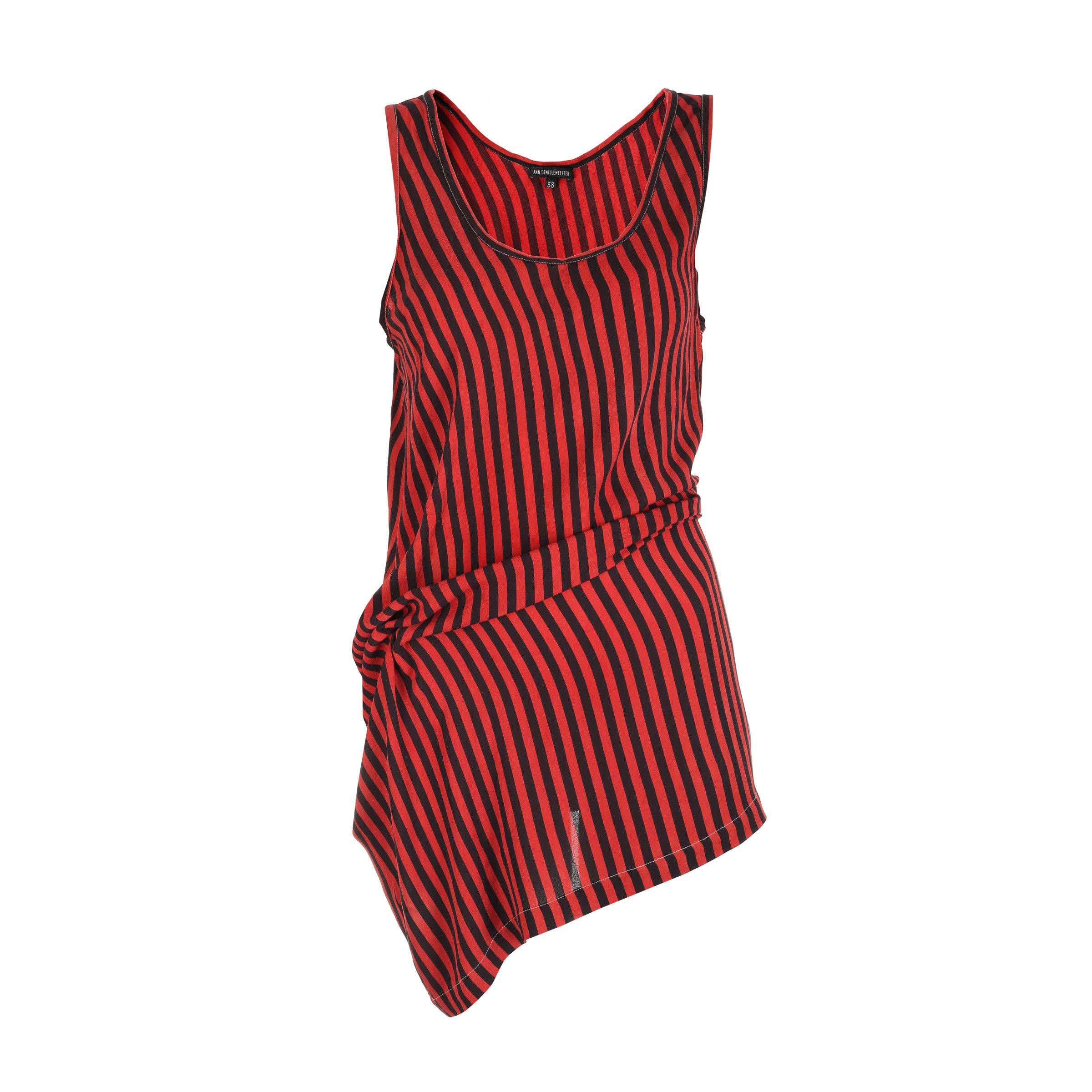 image of Ann Demeulemeester Ss2008 Red & Black Striped Asymmetric Top, Women's (Size XS)