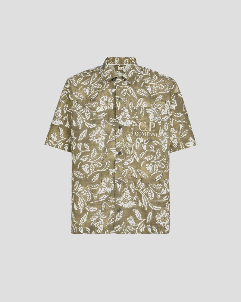 o1y1224 Patterned Shirt in Military Green/White