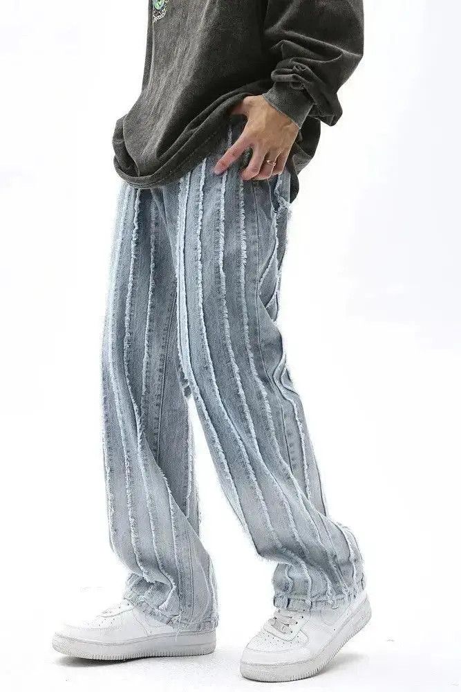 Japanese Brand Striped Baggy Flared Wide Leg Jeans y2k retro Size US 32 / EU 48 - 4 Thumbnail