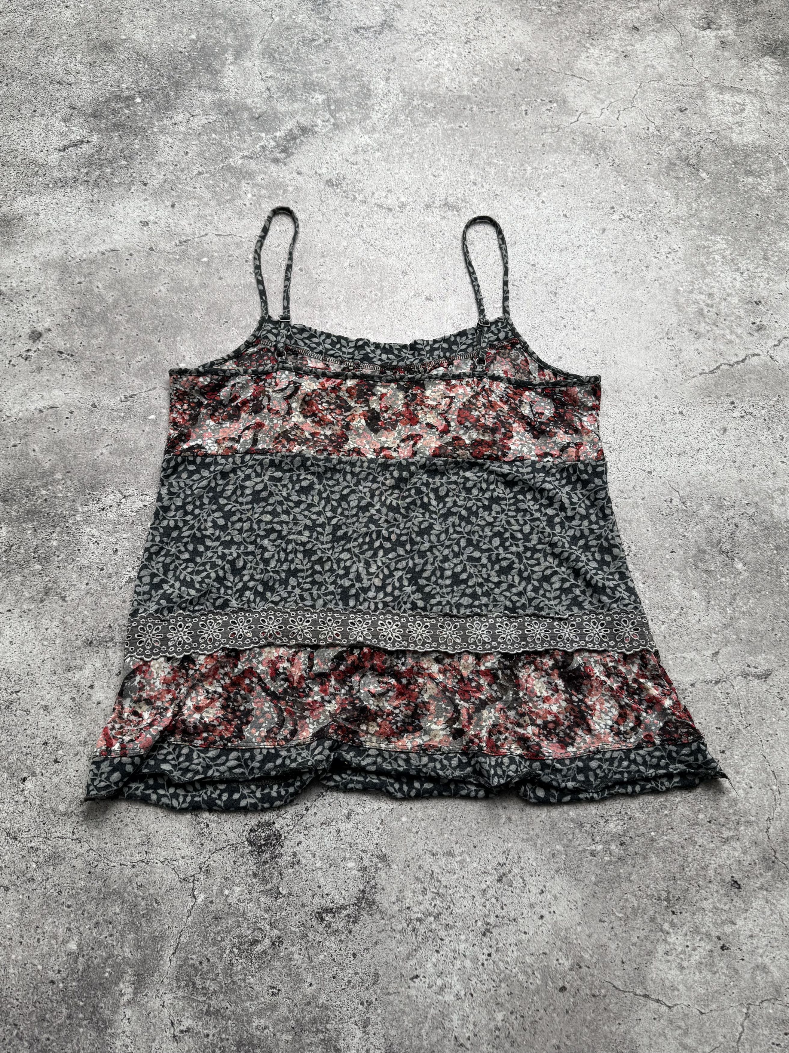 Vintage Y2K Floral Cami Top Boho Lace Trim Patchwork Strappy (E8) Size S / US 4 / IT 40 - 3 Thumbnail