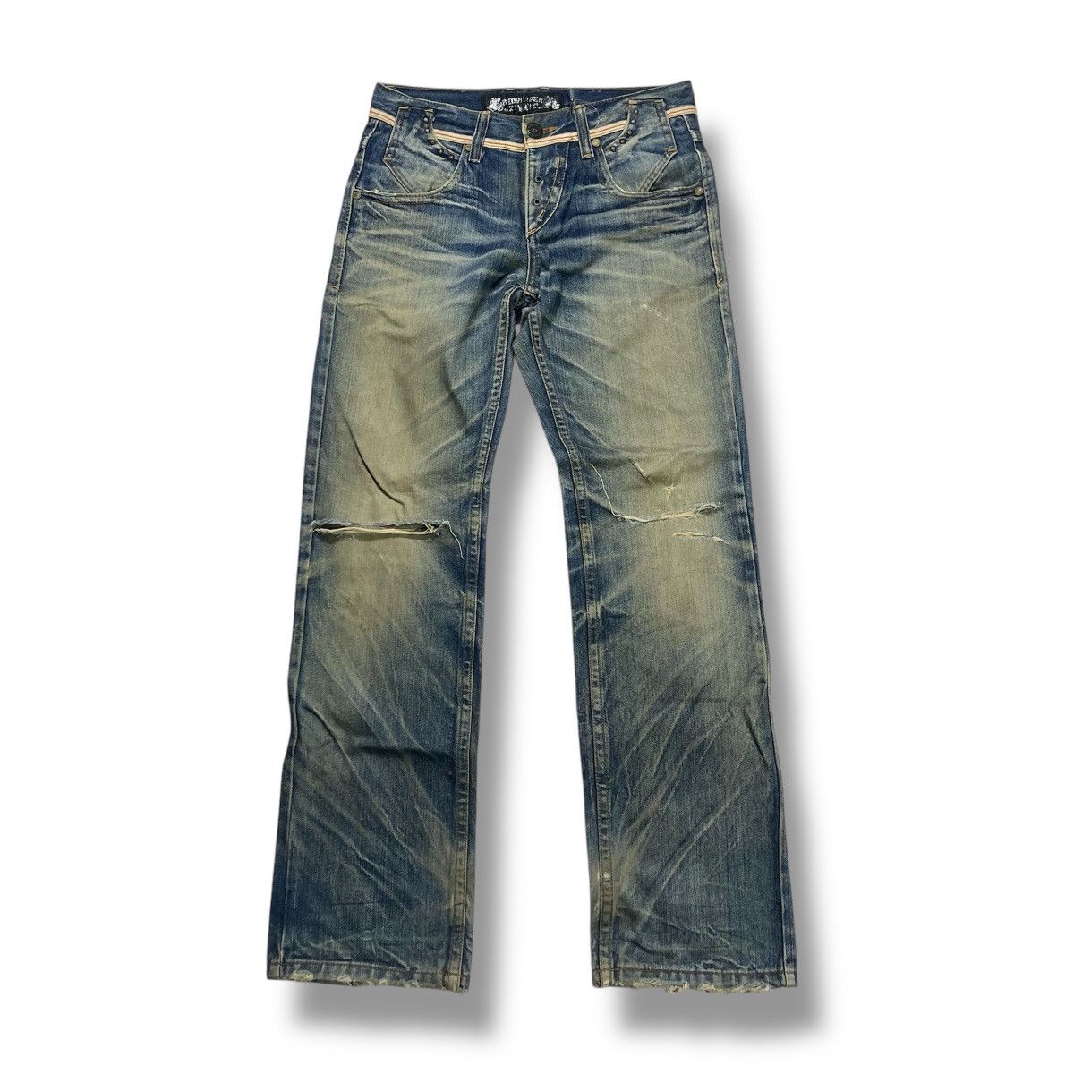 Japanese Brand Red Pepper Skull Stud Distressed Selvedge Waist Denim Pant Size US 31 - 2 Thumbnail