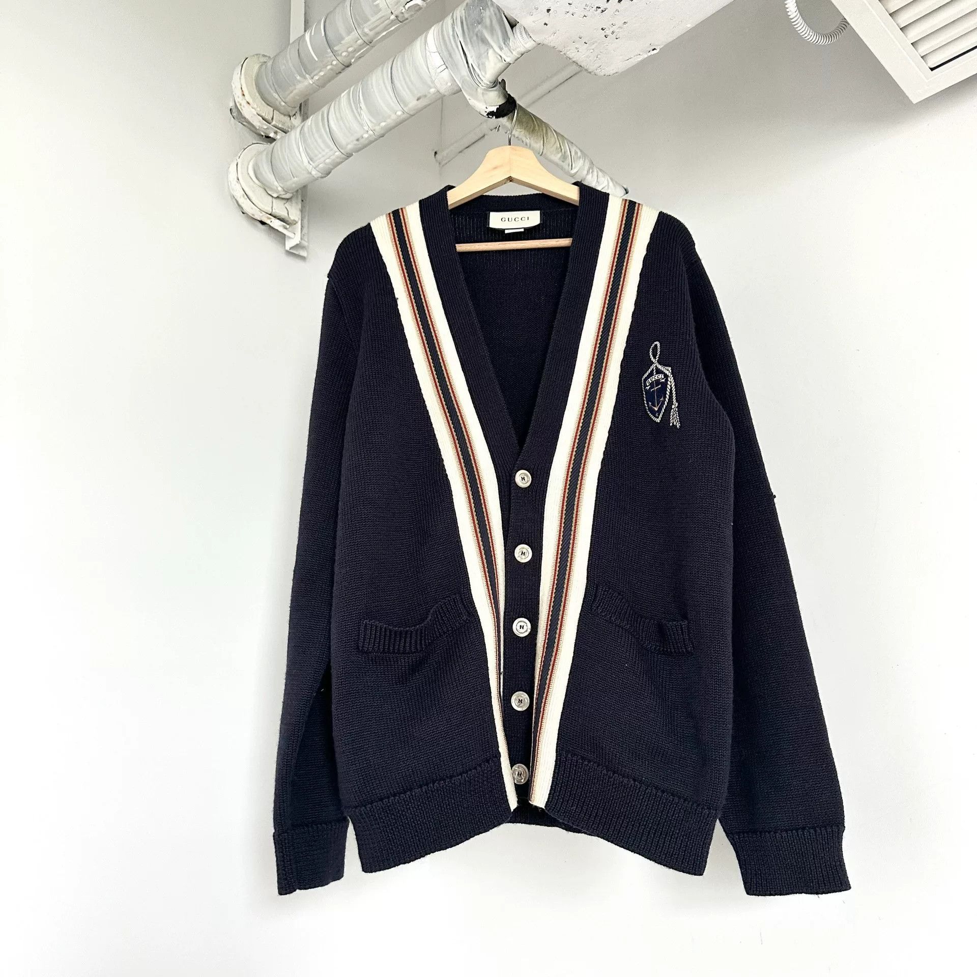 Gucci Gucci Anchor Badge Embroidered Cardigan Size US M / EU 48-50 / 2 - 1 Thumbnail