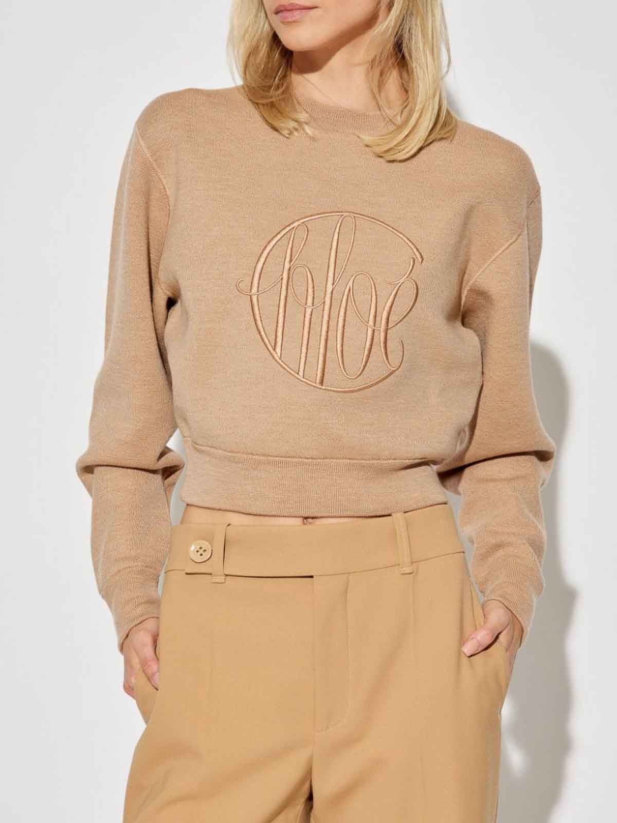 Chloe o1loc1c11025 Cropped Knit Sweater in Straw Beige Size S / US 4 / IT 40 - 5 Thumbnail