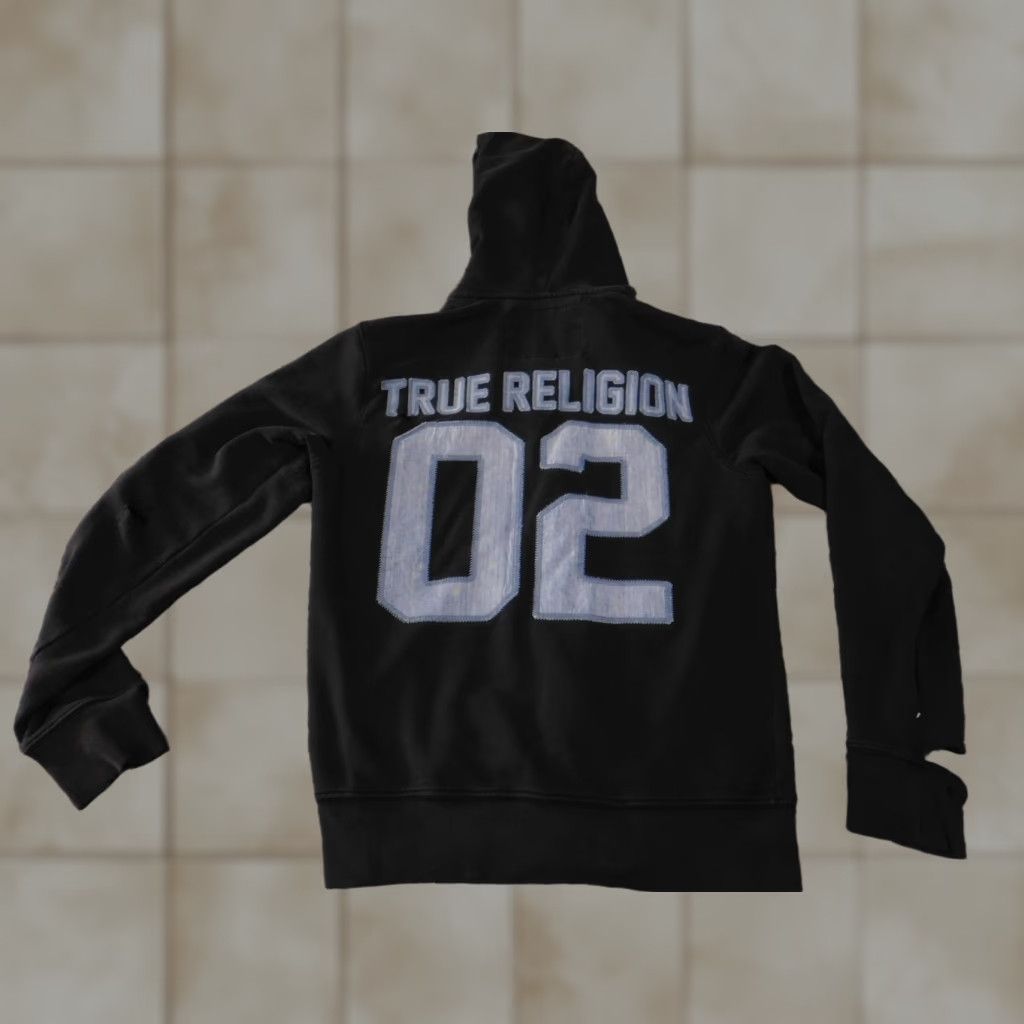 True Religion VINTAGE True Religion Hoodie Sweatshirt Mens S Black Full Zip Back Denim Patch Graphic Print Logo Zipper Kangaroo Pockets Size US S / EU 44-46 / 1 - 1 Thumbnail