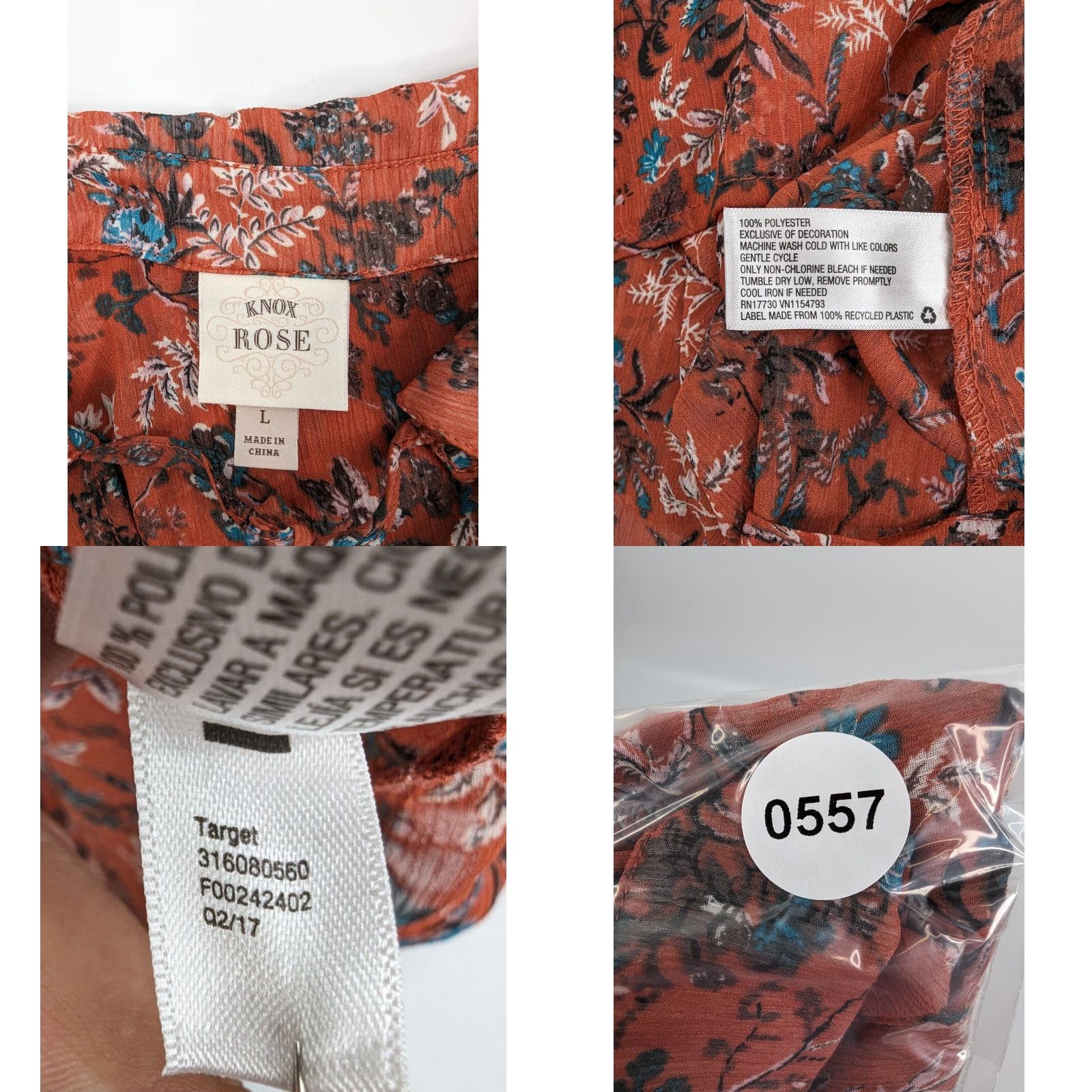 Vintage Knox Rose Blouse Terracotta Floral Sheer Long Bell Sleeve V Neck Tassel Women's L Size L / US 10 / IT 46 - 8 Thumbnail