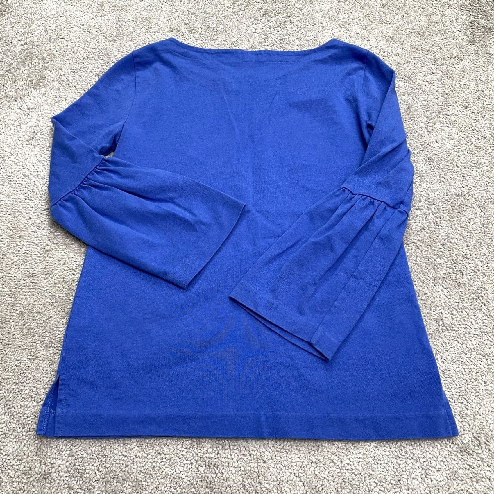 J.Crew J.Crew Blouse Womens XXS Blue Cotton Casual Bell Sleeve Tunic Bateau Boat Neck Size XXS / US 00 / IT 34 - 2 Thumbnail