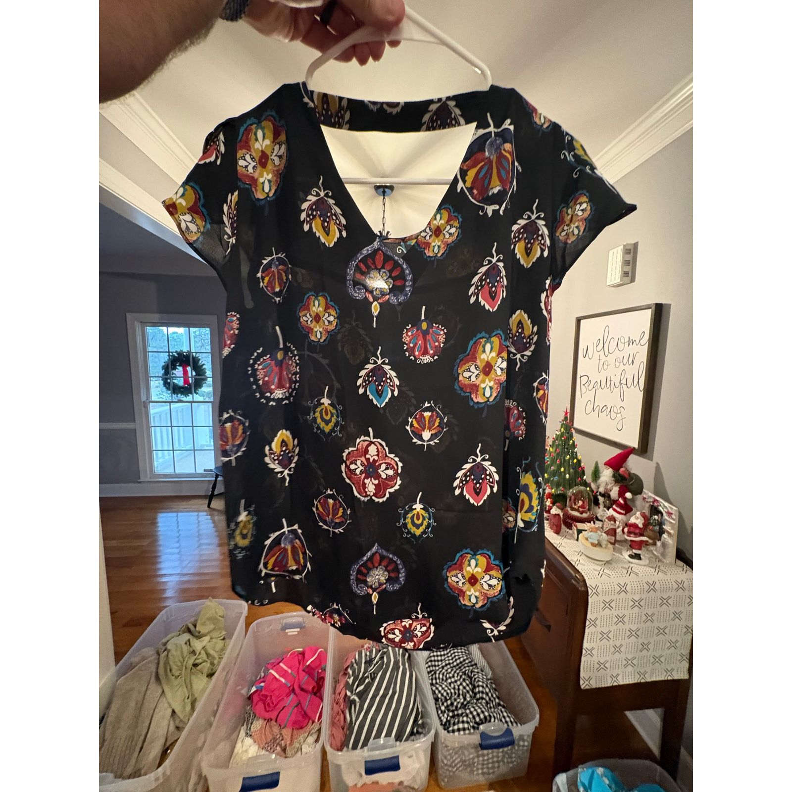 Loft LOFT Outlet Black Floral Short Sleeve Blouse Women’s XS Size XS / US 0-2 / IT 36-38 - 4 Thumbnail