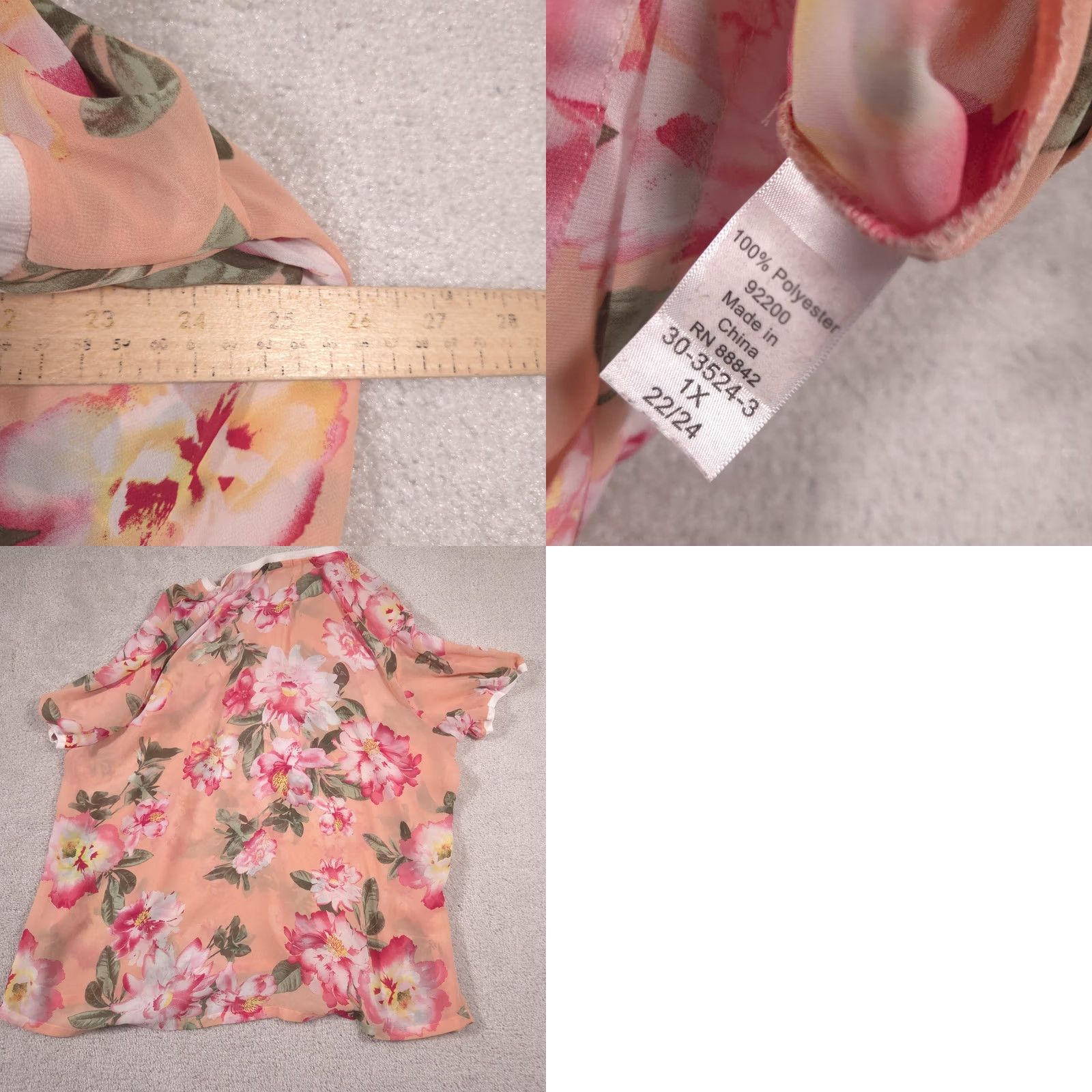 Vintage Woman Within Blouse Womens 1X Pink Floral Sheer Dolman Sleeve Chiffon Tunic Top Size XL / US 12-14 / IT 48-50 - 8 Thumbnail