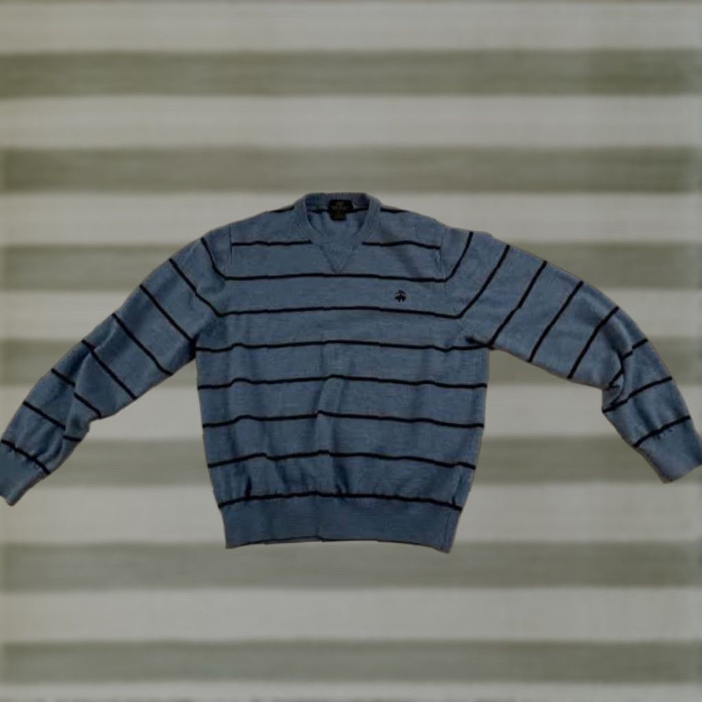 Brooks Brothers VINTAGE Brooks Brothers Sweater Knit Merino Wool Striped V-Neck Long Sleeve Pullover Blue Wool Men L Regular Lightweight Stretch 23in Size US L / EU 52-54 / 3 - 1 Thumbnail