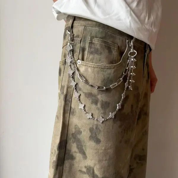 Jewelry Silver Chain Punk Spike Wallet Chain, Double Layer Size ONE SIZE - 1 Thumbnail