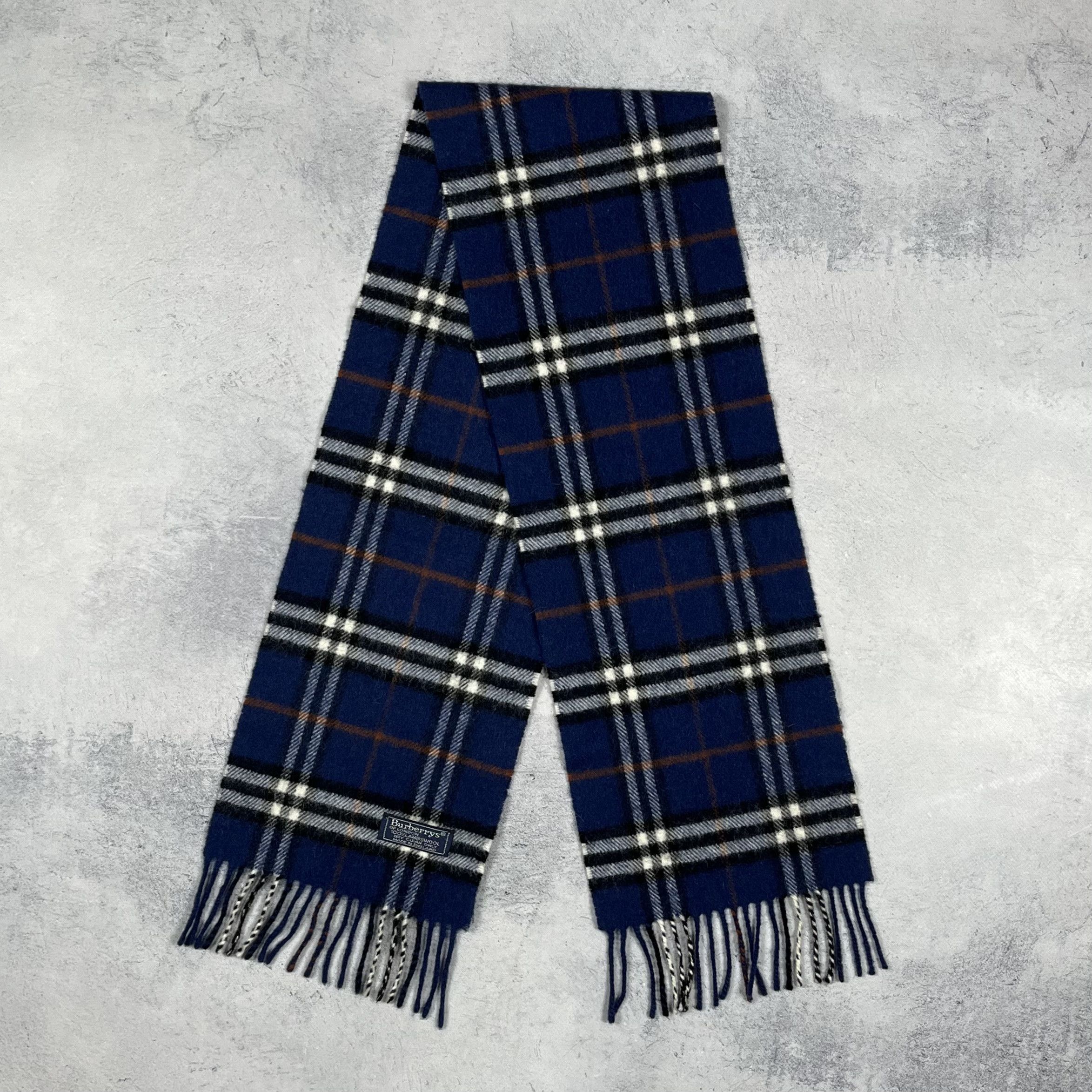 Burberry Vintage Burberrys Nova Check Blue Wool Scarf 90’s Size ONE SIZE - 2 Thumbnail