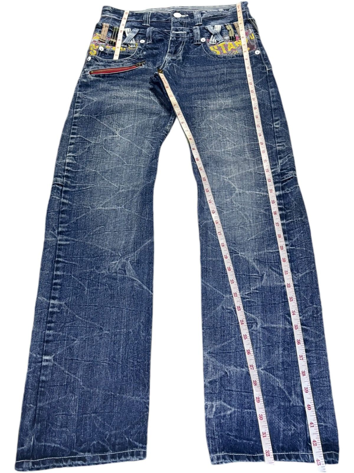 Japanese Brand Vintage Japanese Double Focus Double Waist Printed Jeans Size US 30 / EU 46 - 13 Thumbnail