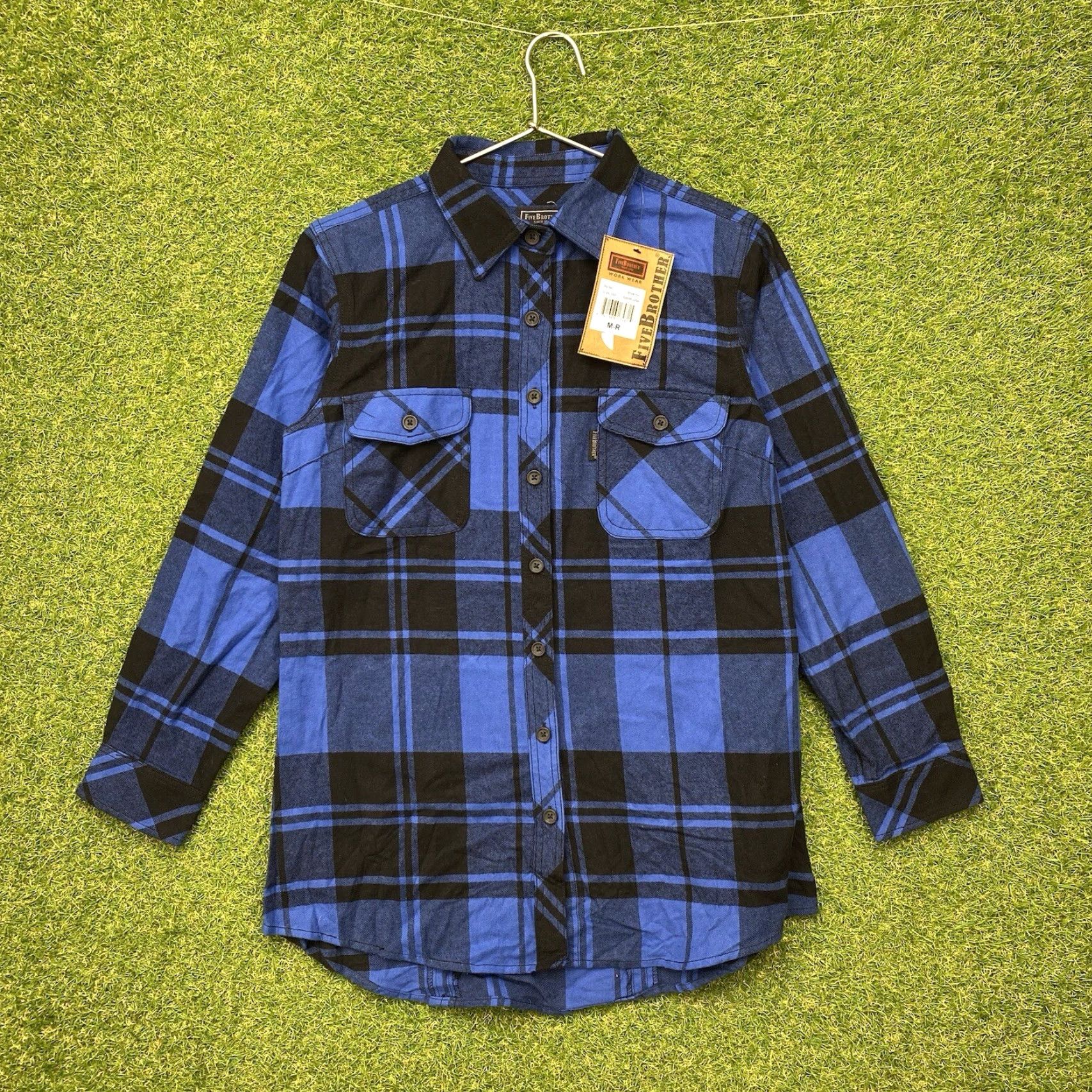 Vintage Five Brother Flannel Shirt Mens M Workwear Plaid Button-Up 90s Outdoor Casual Blue Cotton Flannel Size US M / EU 48-50 / 2 - 2 Thumbnail