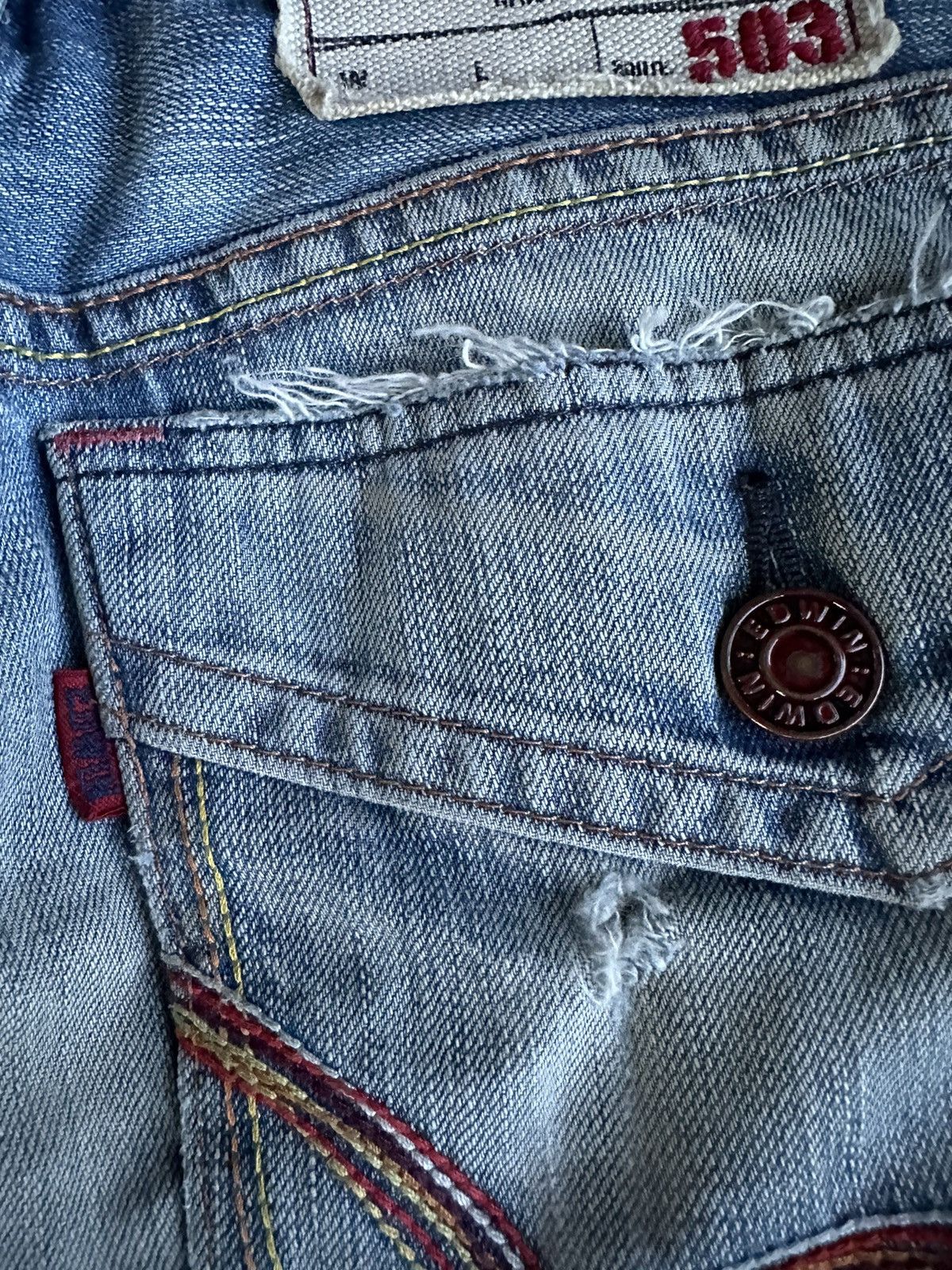 Edwin Vintage 90s Edwin 503 Blue Trip Blue Denim 28x31 D375 Size US 28 / EU 44 - 9 Thumbnail