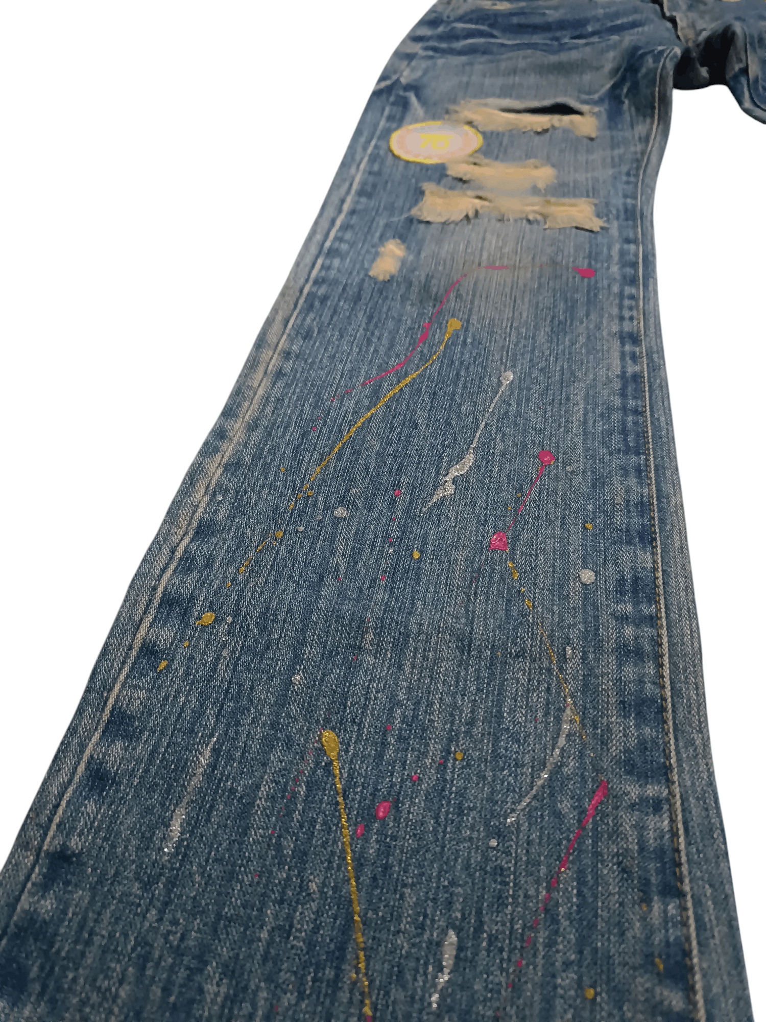 Japanese Brand × Vintage Distressed Denim Jeans Glitter Paint Hate War Size US 31 - 4 Thumbnail