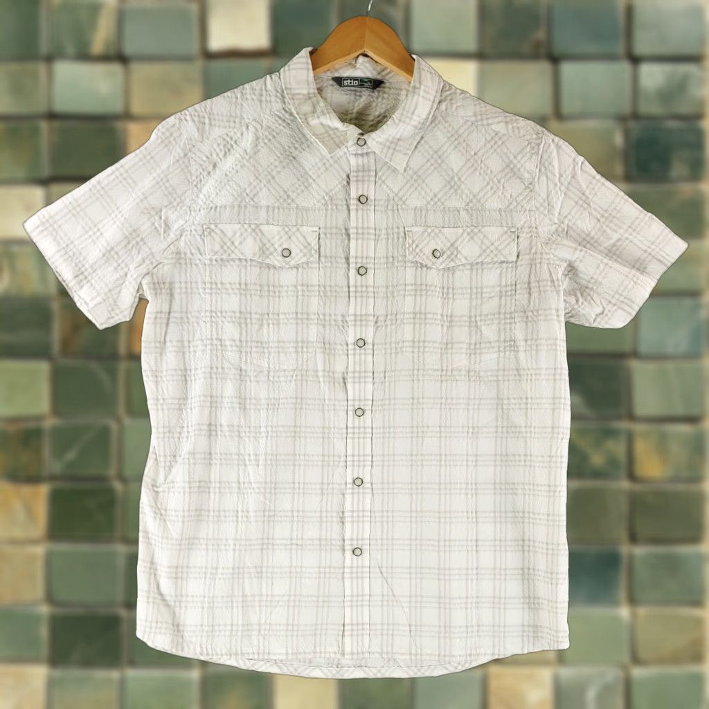 Vintage Stio Shirt Short Sleeve Pearl Snap White Chest Pockets Mens XL Size US XL / EU 56 / 4 - 1 Thumbnail