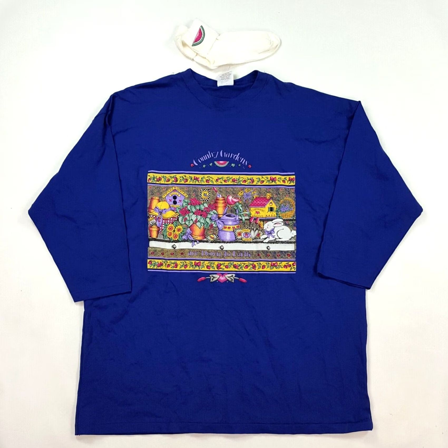Vintage VINTAGE Sturtee T-Shirt Blue 2XL Adult Womens 2XL Crew Neck 3/4 Sleeve Cotton Cute Retro 90s Garden Animals USA Made Shirt Top Size XXL / US 16-18 / IT 52-54 - 2 Thumbnail