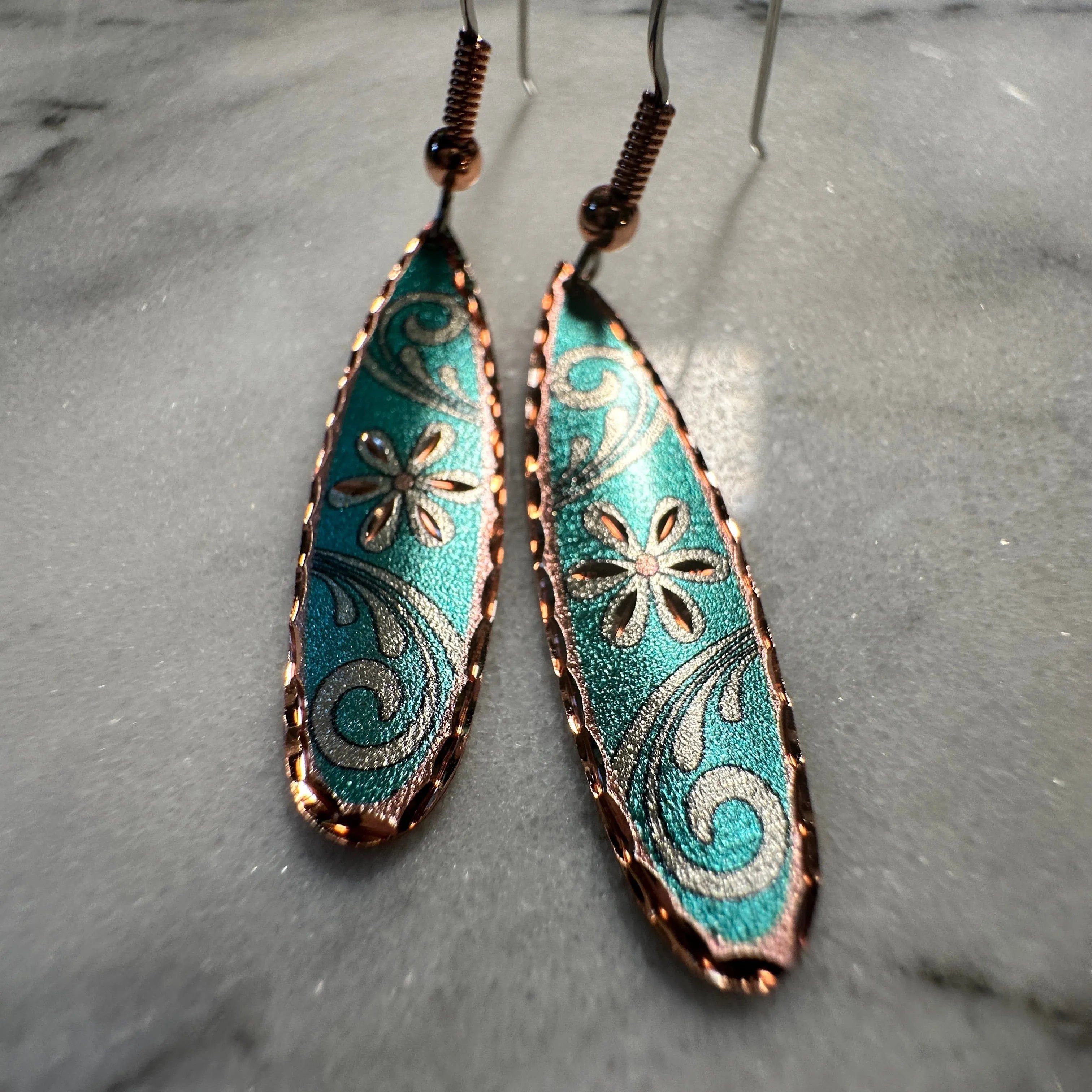 Other Handcrafted Boho Floral Earrings, Copper Teardrop Turquoise Size ONE SIZE - 4 Thumbnail