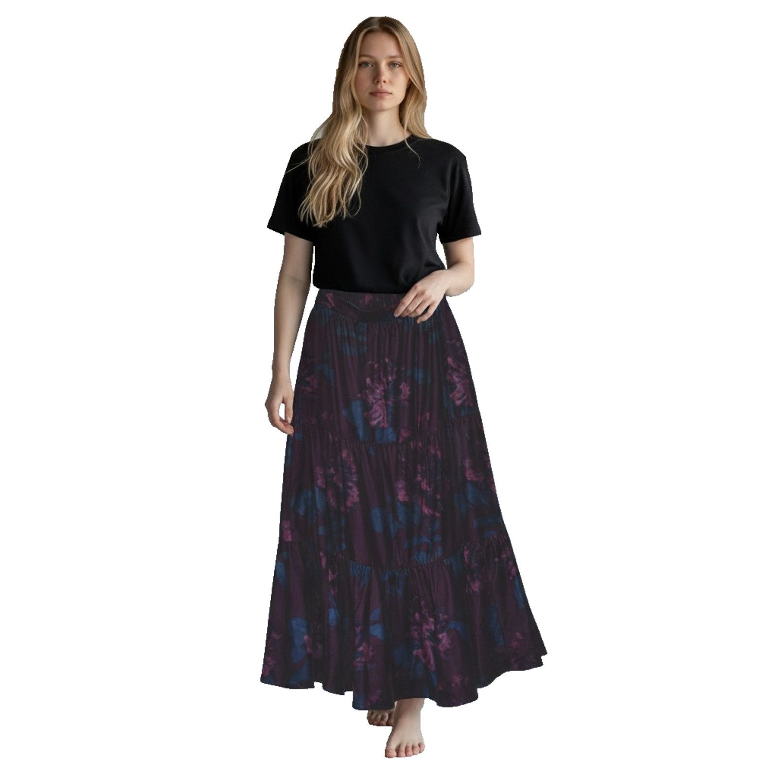 Soft Surroundings SOFT SURROUNDINGS Velour Floral Tiered Maxi Skirt Size M Size 31" - 1 Thumbnail