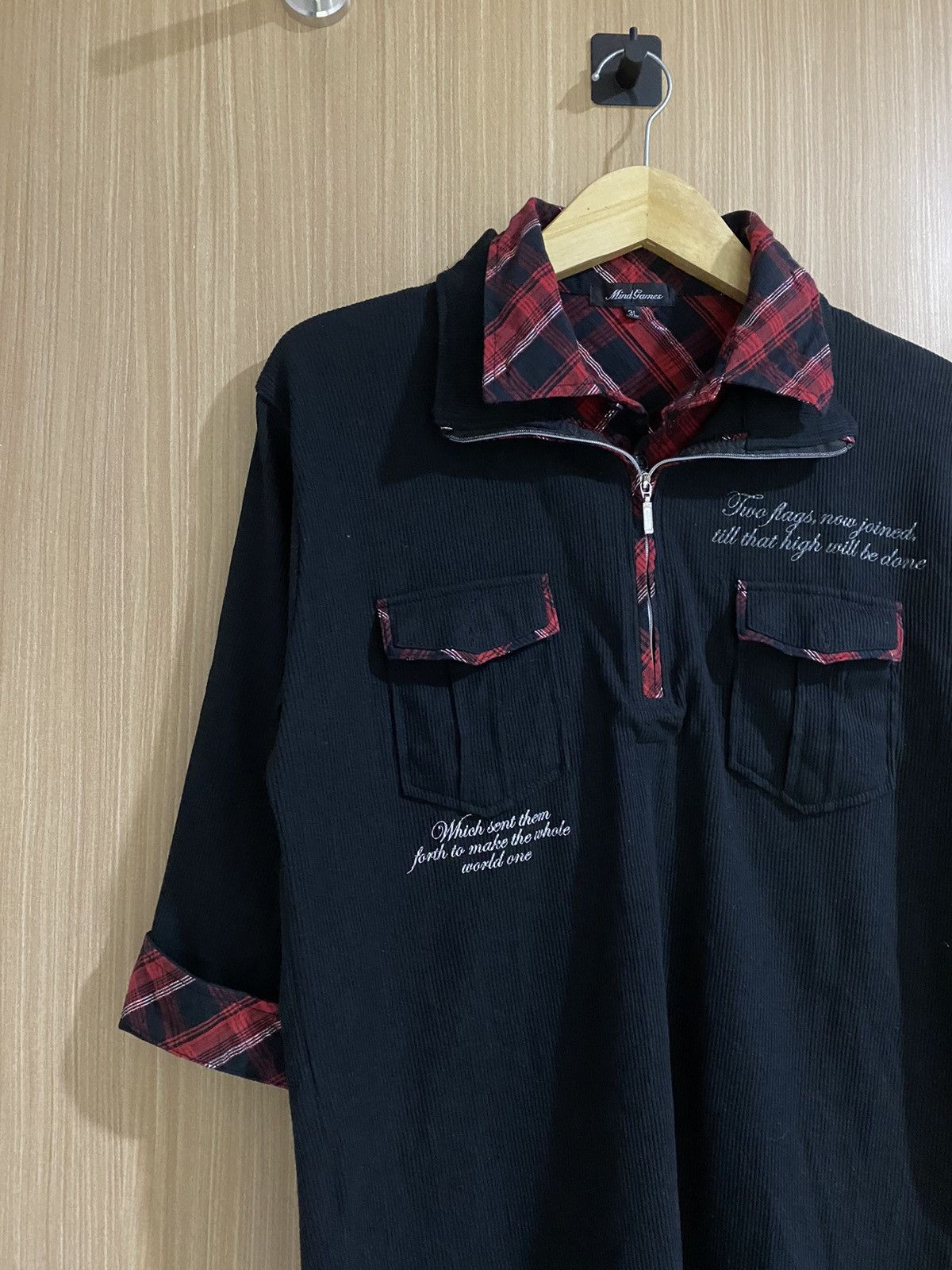 If Six Was Nine 2000s mind games double collar half zip poem punk polo shirt Size US XL / EU 56 / 4 - 4 Thumbnail