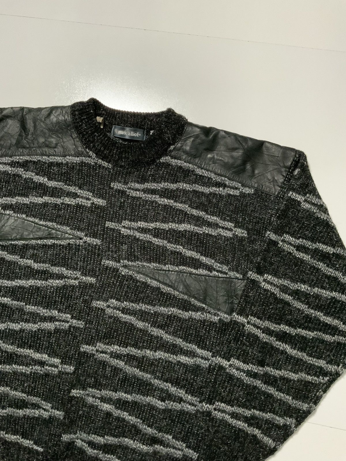Vintage 80s Mark Elliot Wool Leather Trim Knit Crewneck Sweater Size US M / EU 48-50 / 2 - 3 Thumbnail