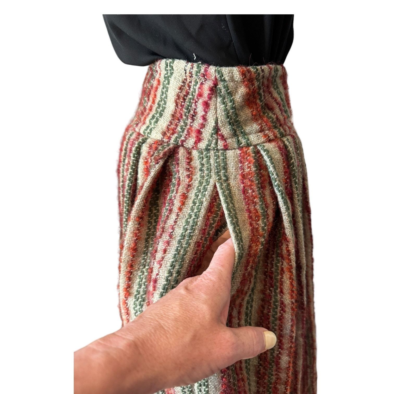 Vintage Vtg high waisted pleated boucle striped midi skirt small Size 27" / US 4 / IT 40 - 7 Thumbnail