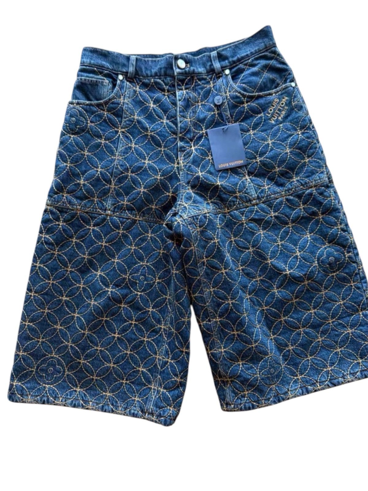 Louis Vuitton × Nigo Louis Vuitton x Nigo 32 Embroidered Workwear Denim Short Size US 32 / EU 48 - 2 Thumbnail