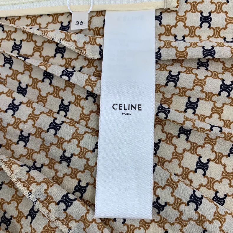 Celine Celine Brown Printed Silk Collared Dress XS Size 22" - 7 Thumbnail