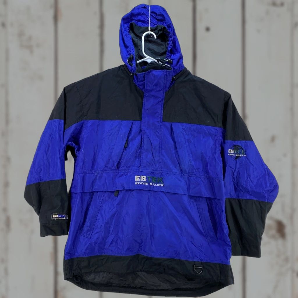 Eddie Bauer VINTAGE Eddie Bauer EBTEK Jacket Anorak Men Large Tall Blue Black 90's Hood Zip Size US L / EU 52-54 / 3 - 1 Thumbnail