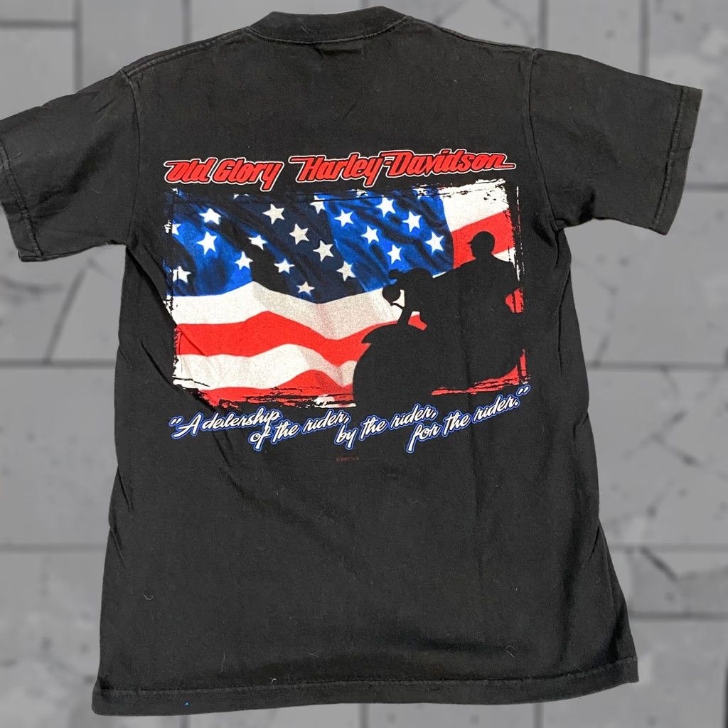 Harley Davidson Harley-Davidson T-Shirt S Black Men Short Sleeve Crew Neck Patriotic USA Made Old Glory American Flag Laurel Maryland USA Made Size US S / EU 44-46 / 1 - 1 Thumbnail
